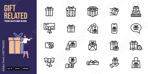 gift related outline icon set vector design good for web and mobile app
