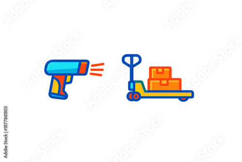 Barcode scanner and pallet jack with boxes