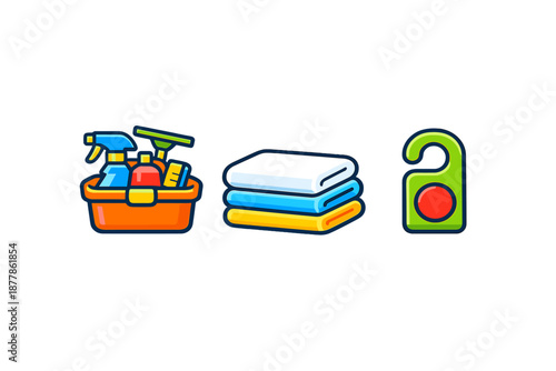 Hotel cleaning services icon set