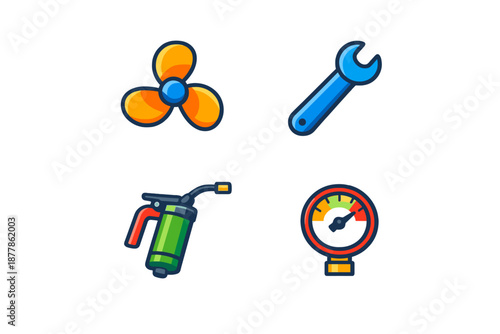 Set of four industrial tools and equipment icons