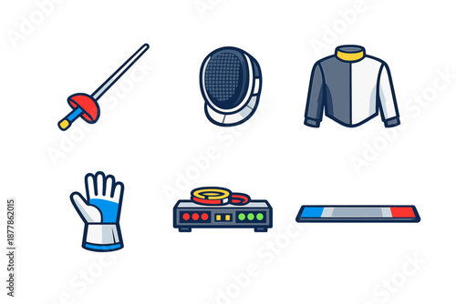 Fencing equipment icons on a dark background