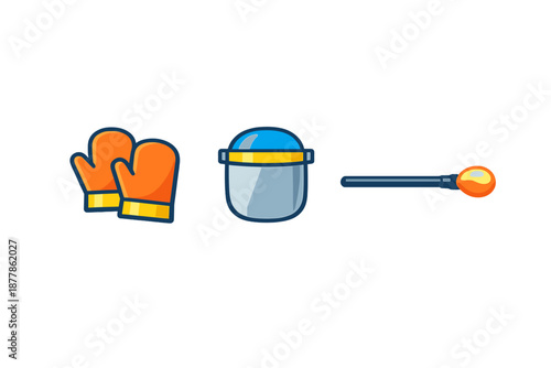 Glassblowing tools and protective gear icons