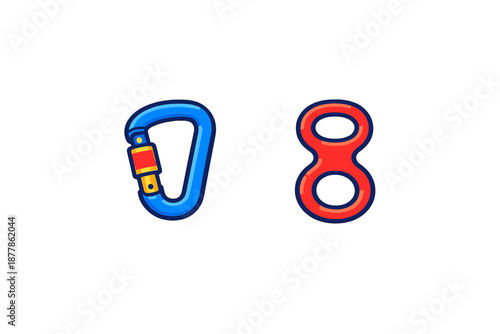Climbing Carabiner and Figure 8 Descender on Gray Background