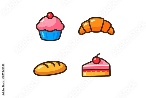 Cute cartoon bakery icons