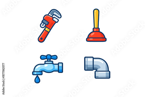 Plumbing tools and equipment icons