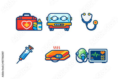 Medical Icons Set - Healthcare and Neon Glow