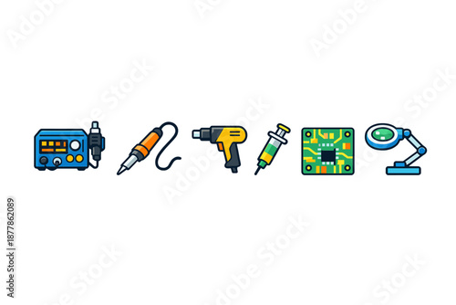 Electronics repair tools and components icons
