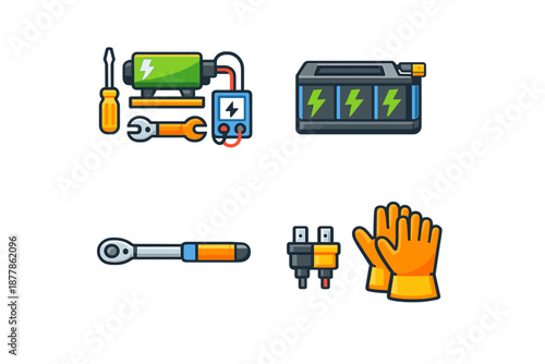 Electric tools and components illustration