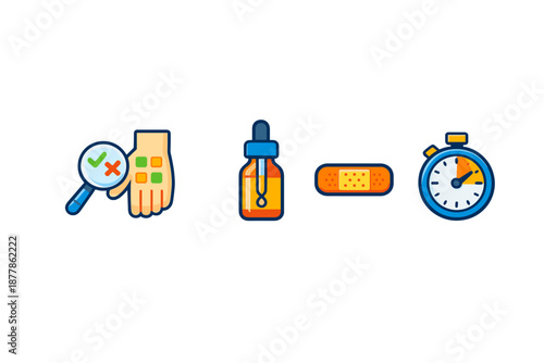 Skin patch test and treatment icons