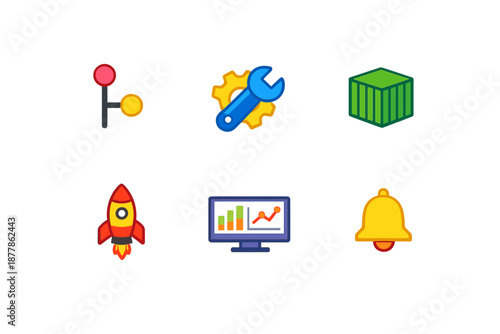 Collection of icons with a glowing effect