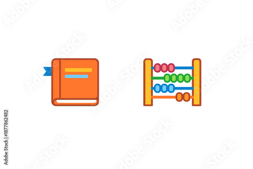 Open book and abacus icons with neon glow