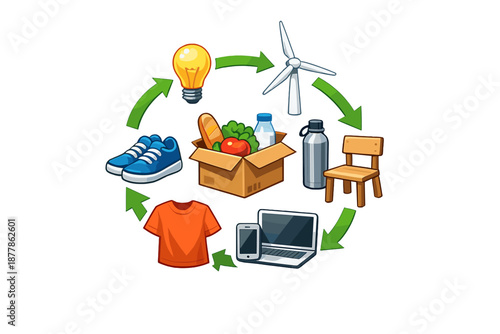 Recycling and sustainability concept with various items