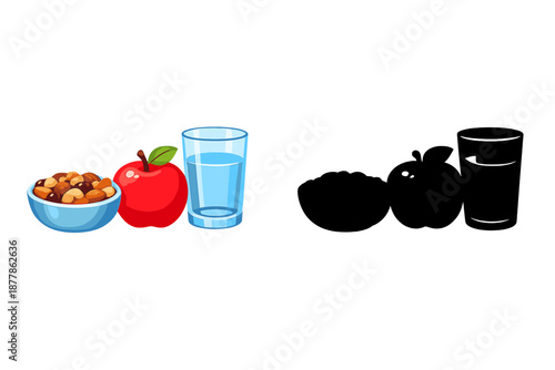 Healthy Snack: Bowl of Nuts, Apple, and Glass of Water