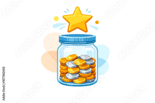 Jar of coins and a shining star