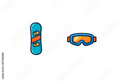 Snowboard and ski goggles icon on a dark background