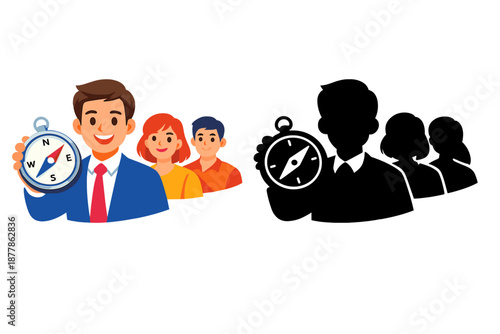 Team holding a compass, symbolizing guidance and direction
