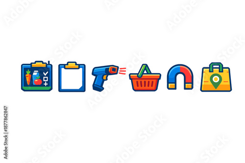 Set of cartoon icons for online shopping and business