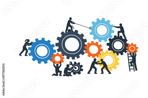 Teamwork and collaboration with gears