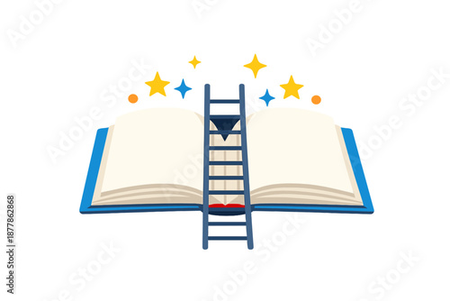 Open book with ladder leading to stars and light
