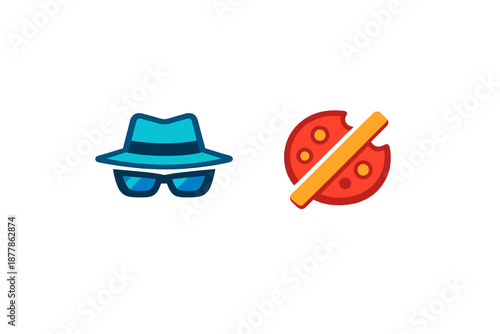 Incognito mode and forbidden symbol icons with neon glow