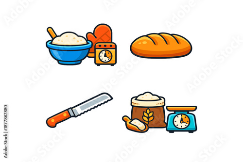 Baking ingredients and equipment icons