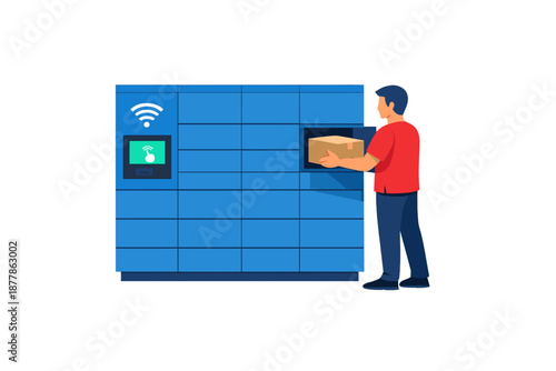 Man depositing a package into a smart locker