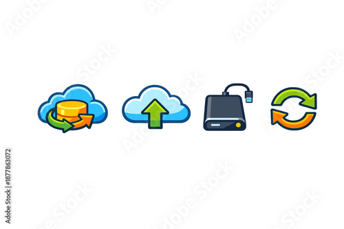 Cloud storage and data backup icons