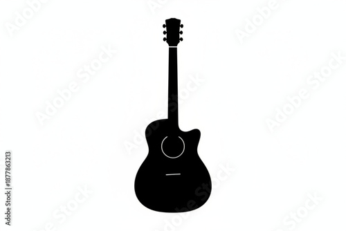 Acoustic Guitar Silhouette: A sleek, black silhouette of an acoustic guitar, its form standing out boldly, embodies the essence of musical artistry and the timeless allure of music.