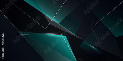 Black abstract background with glowing green and black gradient geometric design. Modern and futuristic design with white abstract lines for covers, banners, brochures and websites. EPS. 3