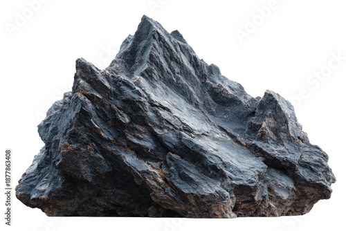 Rugged Dark Gray Rock Formation Isolated on White