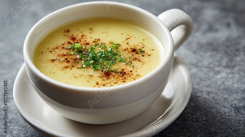 Wallpaper Mural Parsnip soup served in a handleless cup, clean lines, Scandinavian minimalist aesthetic Torontodigital.ca