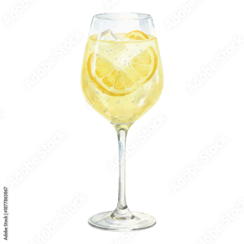 Amalfi Lemon Spritz Watercolor Illustration, Bright Italian Citrus Cocktail, Hand Painted Vector Isolated on White
