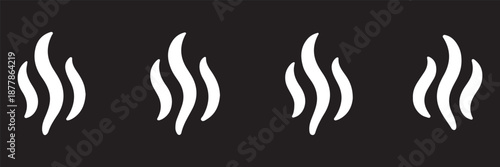 Smoke steam icon vector logo set. Smoke smell, steam aroma heat icon illustration. Hot vapor fire doodle line logo. Hit stink, coffee, fragrance flame elements. Vector illustration.