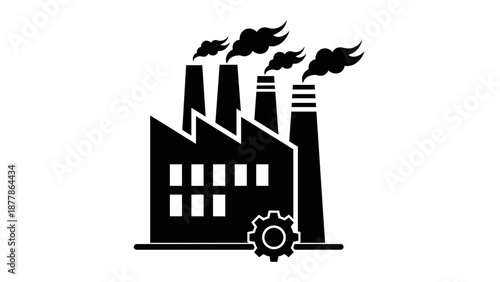 Industrial Factory Illustration with Smokestacks and Gear.