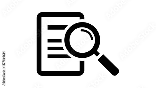 Magnifying Glass Over Document Icon.