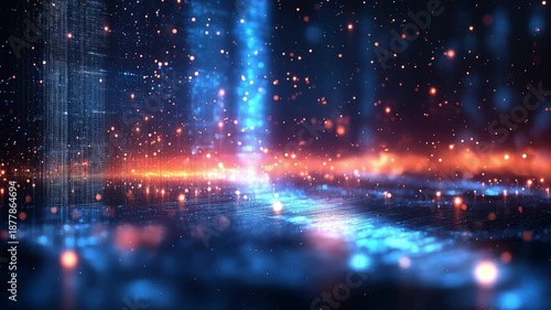 Abstract Digital Landscape: An abstract digital landscape is filled with glowing lights, a visual journey through an ethereal realm. 