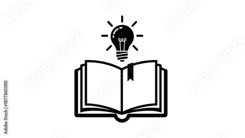 Open Book with Lightbulb and Bookmark.