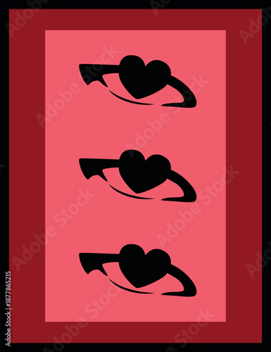 Illustration of black eyes with heart -shaped pupils