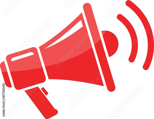 Red megaphone icon with sound waves
