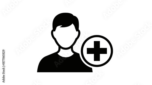 Simple Black Icon of Person with Medical Cross.
