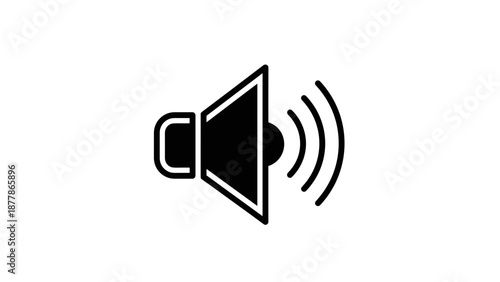 Simple Black Megaphone Icon Emitting Sound Waves.