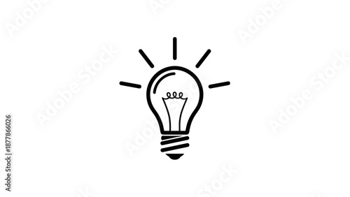 Simple Line Drawing of Illuminated Light Bulb.