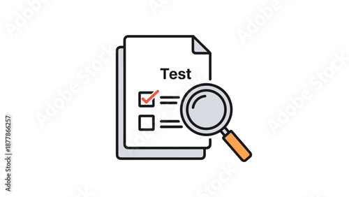Test Checklist Document with Magnifying Glass.