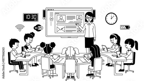 Teacher Instructing Students on Computer Technology.