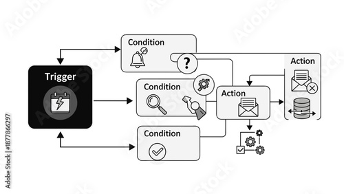 Trigger Condition Action Workflow Diagram Illustration.