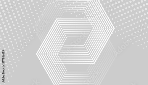 Elegant Minimal Abstract Geometric Wave Background in Soft Gray Tones. Modern Futuristic Hexagonal Line Pattern with Subtle Dot Texture.