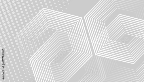 Elegant Minimal Abstract Geometric Wave Background in Soft Gray Tones. Modern Futuristic Hexagonal Line Pattern with Subtle Dot Texture.