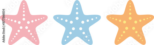 Pastel starfish illustrations in soft ocean colors, cute marine sea life artwork ideal for kids décor, summer beach themes, coastal craft projects, and playful decorative designs.