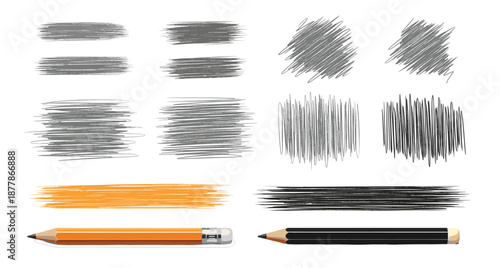 Hand Drawn Pencil Scribble and Sketch Stroke Vector Set with Shading Lines, Doodle Textures, and Artistic Drawing Elements