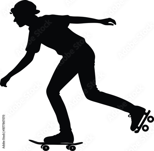 Speed Inline Skating Athlete Silhouette with Helmet and Gear